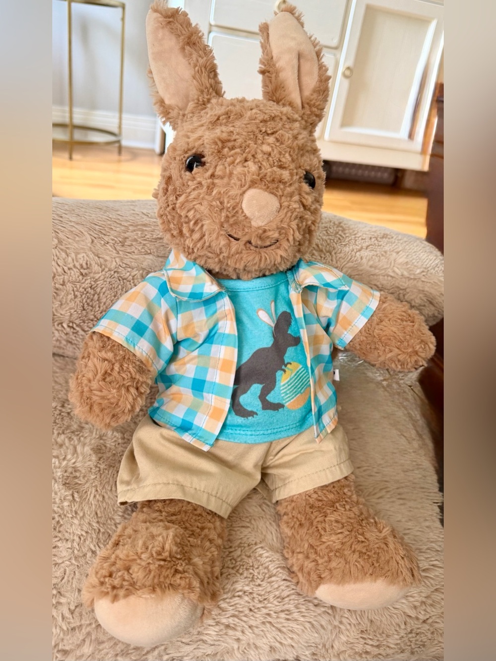 Build-A-Bear Bunny Plush w/ Sound Blue Plaid Outfit Stuffed Animal